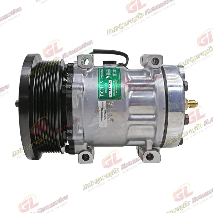 Compressor AB7H15AB 4769 Máquina Caterpillar D4E Parafuso Passante Saída p/ Pressostato - 24 Volts Polia 8pk 153mm OEM: 163-0872/ 394-9671/ 464-9988/ 277-7245