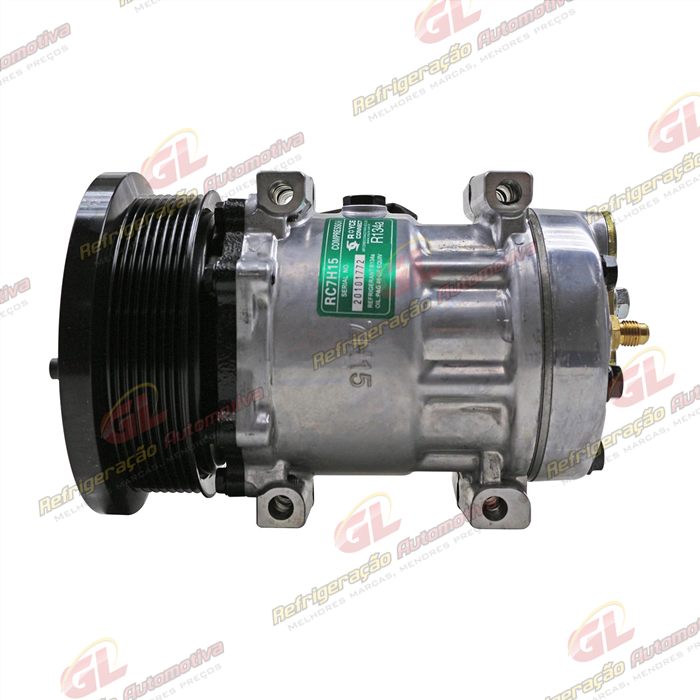 Compressor AA7H15AA Modelo U4769 Máquina Case/ Caterpillar 793F/ 16H/ 24M/ 140K Saída p/ Pressostato - 24 Volts Polia 8pk 153mm OEM: 464-9988/ 163-0872