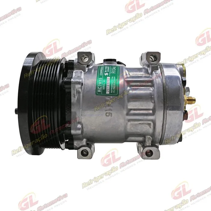 Compressor AA7H15AA Modelo U4769 Máquina Case/ Caterpillar 793F/ 16H/ 24M/ 140K Saída p/ Pressostato - 24 Volts Polia 8pk 153mm OEM: 464-9988/ 163-0872