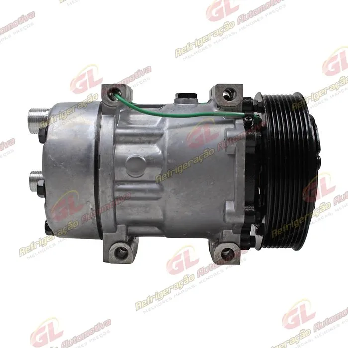 Compressor Modelo 7H15 Caminhão e Máquina Volvo com Saida Descarga e Sucção Traseira O´ring - 24 Volts Polia 8pk 132mm — foto 5