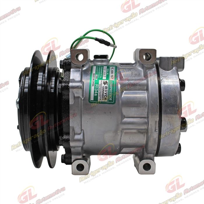 Compressor Modelo Sanden SD7H13 U7360 Máquina Komatsu WA470 / Retroescavadeira New Holland LB-90/ E215LC/ Case / Escavadeira Caterpillar 321 - 24 Volts Polia Canal 1B 146mm OEM: 423S624330/ 72203934