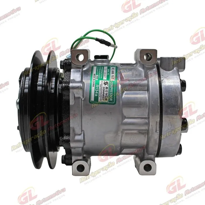 Compressor Modelo Sanden SD7H13 U7360 Máquina Komatsu WA470 / Retroescavadeira New Holland LB-90/ E215LC/ Case / Escavadeira Caterpillar 321 - 24 Volts Polia Canal 1B 146mm OEM: 423S624330/ 72203934
