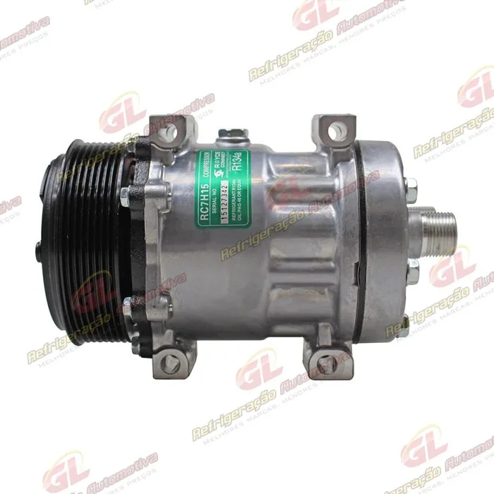 Compressor AB7H15AB 8144 Máquina Case 821/ W20E/ 621/ 721/ 821/ 921/Dynapac CA250/ New Holland W130/ W170/ W190/ W230/ Caminhão Tector 260E30 - 24 Volts Polia 8pk 119mm OEM: 8500795/ OEM: 4894306