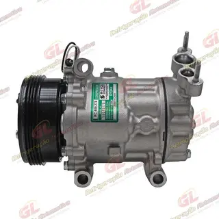 Compressor Modelo Sanden 6V12 Peugeot 206 1.0 / Renault Clio/ Sandero/ Logan 1.0 - 12 Volts Polia 4pk 110mm OEM: 8200840770