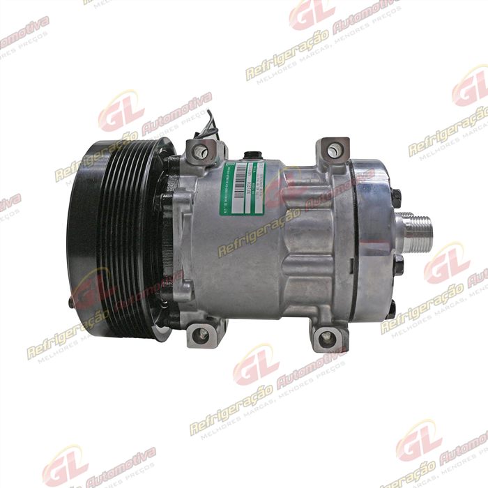 Compressor Sanden Original 7H15 U-4586 / 4768 / Máquina Colheitadeira Case 8800 2013< / 8810 2017> Motor Iveco - 12 Volts Polia 8pk 153mm OEM: 5801558535/ 84279787