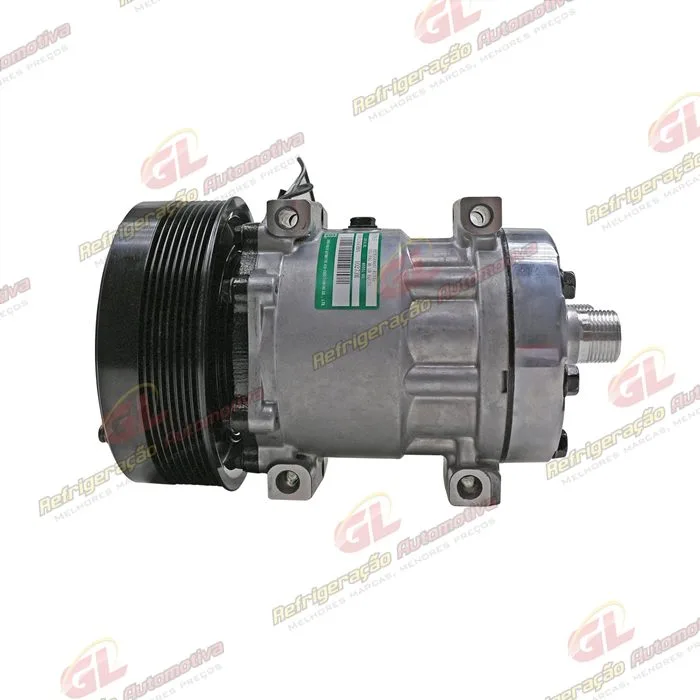 Compressor Sanden Original 7H15 U-4586 / 4768 / Máquina Colheitadeira Case 8800 2013< / 8810 2017> Motor Iveco - 12 Volts Polia 8pk 153mm OEM: 5801558535/ 84279787