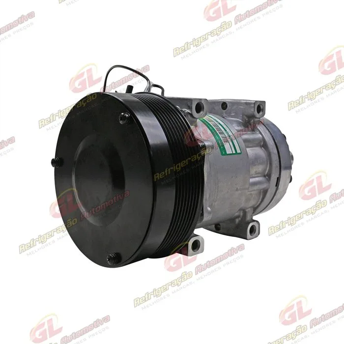 Compressor Sanden Original 7H15 U-4586 / 4768 / Máquina Colheitadeira Case 8800 2013< / 8810 2017> Motor Iveco - 12 Volts Polia 8pk 153mm OEM: 5801558535/ 84279787 — foto 2