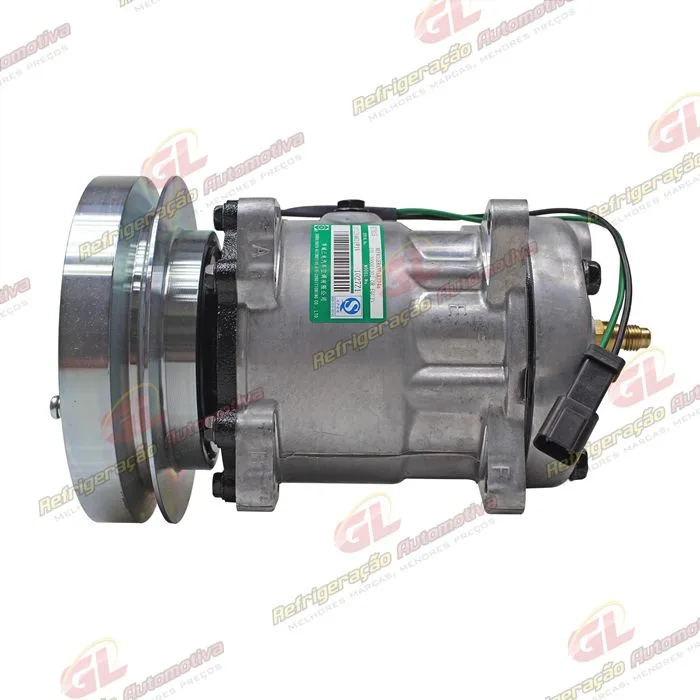 Compressor SANDEN AA7H15AA Máquina Case/ Caterpillar D6R/ 938G Saida p/Pressostato Número Sanden U4604 - 24 Volts Polia Canal 1A 153mm OEM: 106-5122