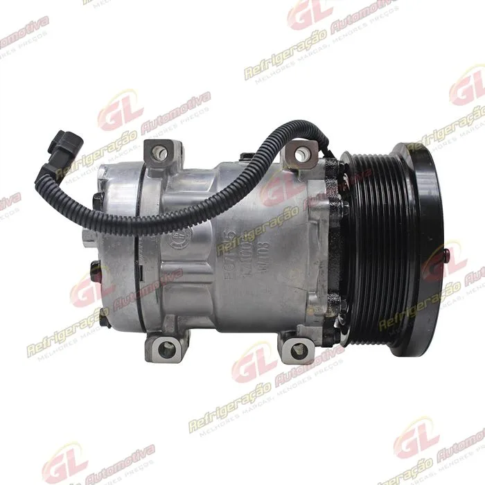Compressor SANDEN AA7H15AA 4769 Parafuso Passante Descarga e Sucção Traseira Máquina Trator Caterpillar D4E - 24 Volts Polia 8pk 154mm OEM: 163-0872/ 394-9671/ 464-9988 — foto 5