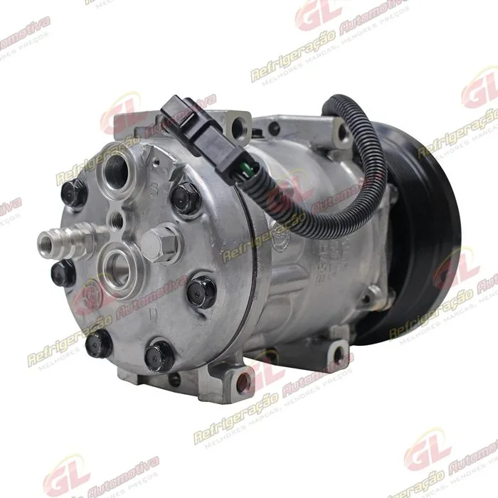 Compressor SANDEN AA7H15AA 4769 Parafuso Passante Descarga e Sucção Traseira Máquina Trator Caterpillar D4E - 24 Volts Polia 8pk 154mm OEM: 163-0872/ 394-9671/ 464-9988 — foto 6