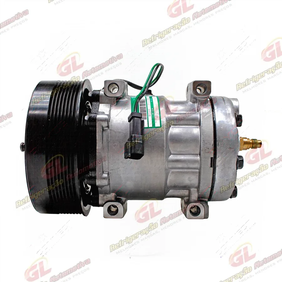 Compressor SANDEN AA7H15AA Máquina Caterpillar Saída p/Pressostato - 24 Volts Polia 8pk 152mm OEM: 183-5106/ 501-1179