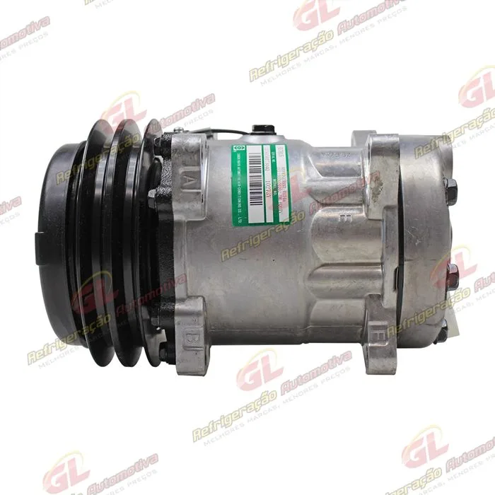 Compressor SANDEN 7H15 8 Orelhas Máquina Pulverizador Valtra BS3020H / Trator Massey Ferguson 6360 - Sucção e Descarga Traseira Engate - 12 Volts Polia 2A 140mm R134a