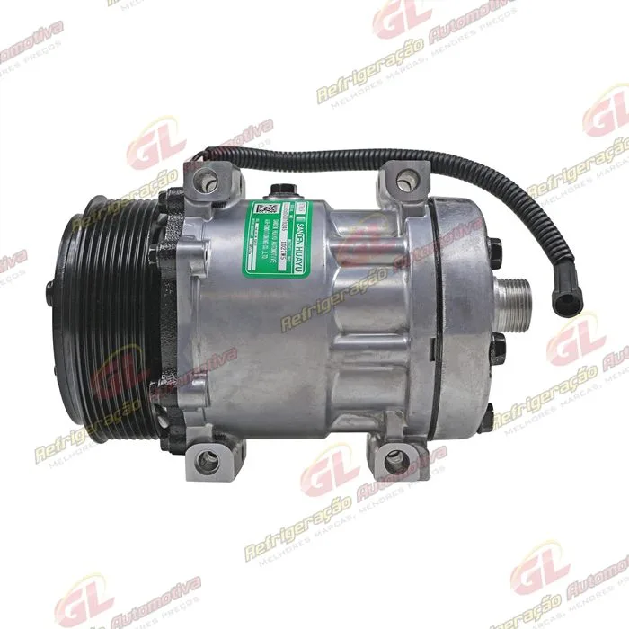 Compressor Sanden AA7H15AA 8144 Máquina Case 821/ W20E/ 621/ 721/ 821/ 921/Dynapac CA250/ New Holland W130/ W170/ W190/ W230/ Caminhão Tector 260E30 - 24 Volts Polia 8pk 119mm OEM: 8500795/ 4894306