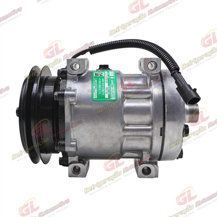 Compressor Sanden AA7H15AA U4275 Máquina Retroescavadeira Case 580N/ 580SN/ 590SN/ 580SN - 12 Volts Polia Canal 1A 132mm OEM: 84159489