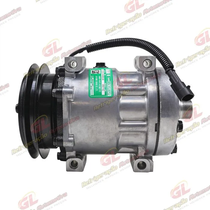 Compressor Sanden AA7H15AA U4275 Máquina Retroescavadeira Case 580N/ 580SN/ 590SN/ 580SN - 12 Volts Polia Canal 1A 132mm OEM: 84159489