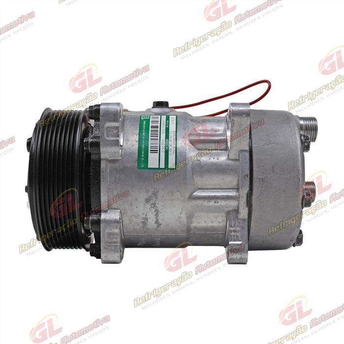 Compressor 7H15 Sanden Original Máquina New Holland 8 Orelhas Descarga e Sucção Traseira O´ring - 12 Volts Polia 8pk 119mm R134a