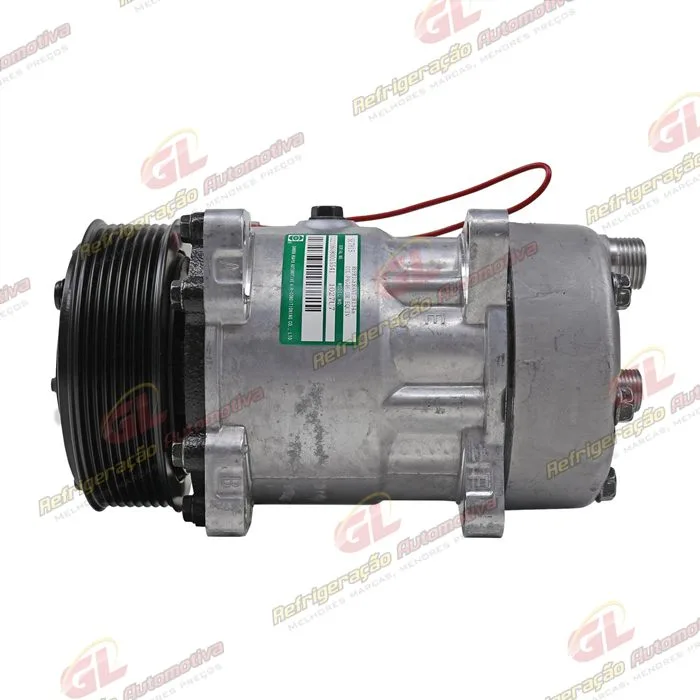 Compressor 7H15 Sanden Original Máquina New Holland 8 Orelhas Descarga e Sucção Traseira O´ring - 12 Volts Polia 8pk 119mm R134a
