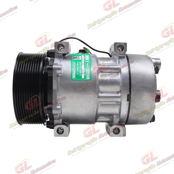 Compressor Sanden Original 7H15 Máquina New Holland P7040 / Trator Case 205 Saída Traseira - 12 Volts Polia 10pk 119mm