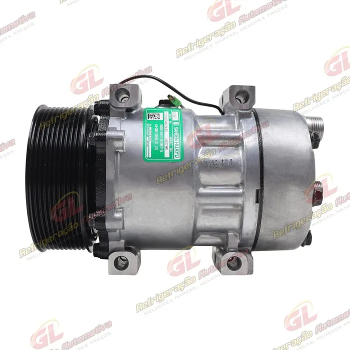 Compressor Sanden Original 7H15 Máquina New Holland P7040 / Trator Case 205 Saída Traseira - 12 Volts Polia 10pk 119mm