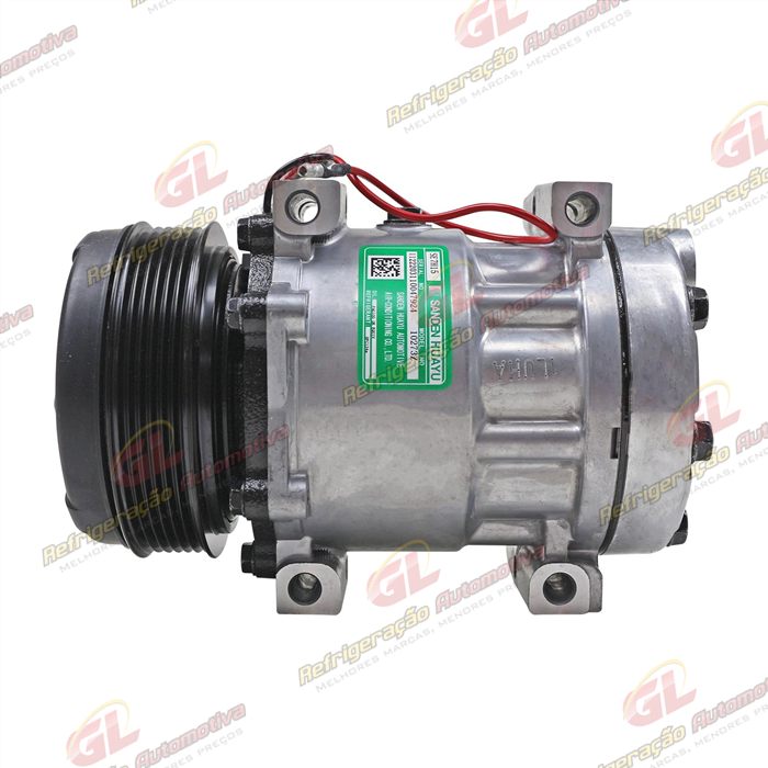 Compressor SANDEN AA7H15AA SD7465 SD8244 Máquina Valtra T-CVT T195 / Trator Massey Ferguson MF565 - 12 Volts Polia 6pk 123mm OEM: MF4281803M1