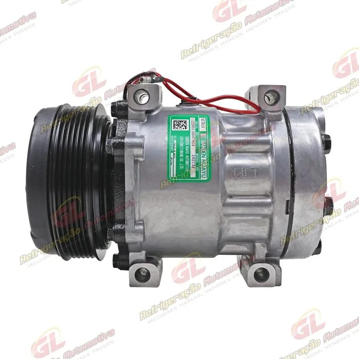 Compressor SANDEN AA7H15AA SD7465 SD8244 Máquina Valtra T-CVT T195 / Trator Massey Ferguson MF565 - 12 Volts Polia 6pk 123mm OEM: MF4281803M1