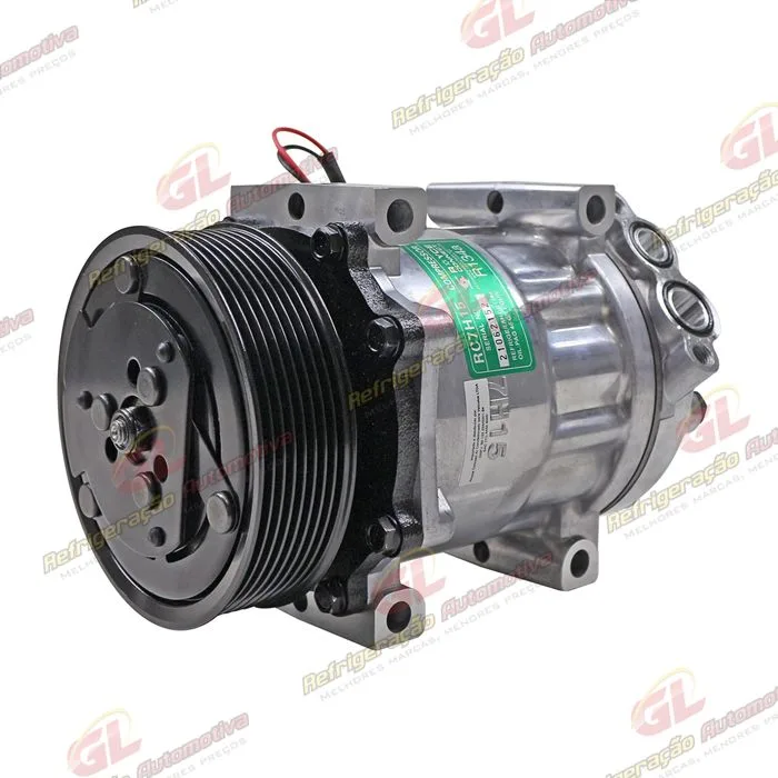 Compressor Modelo Sanden 8203 AA7H15AA Máquina Retroescavadeira JCB 535/ 540/ 214/ 2CX/ 3CX/ 4CX - 12 Volts Polia 8pk 124mm OEM: 32008562 — foto 2