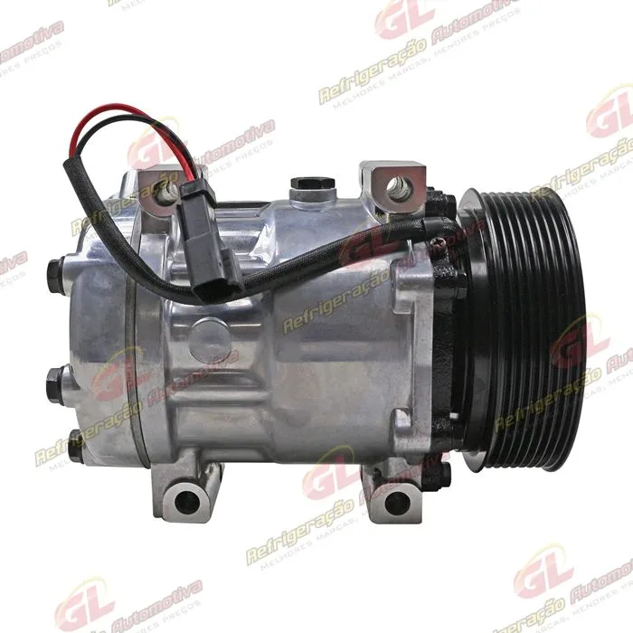Compressor Modelo Sanden 8203 AA7H15AA Máquina Retroescavadeira JCB 535/ 540/ 214/ 2CX/ 3CX/ 4CX - 12 Volts Polia 8pk 124mm OEM: 32008562 — foto 5