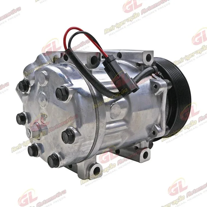 Compressor Modelo Sanden 8203 AA7H15AA Máquina Retroescavadeira JCB 535/ 540/ 214/ 2CX/ 3CX/ 4CX - 12 Volts Polia 8pk 124mm OEM: 32008562 — foto 6