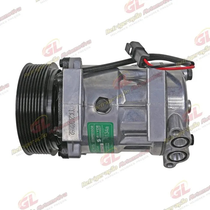 Compressor Modelo Sanden 8203 AA7H15AA Máquina Retroescavadeira JCB 535/ 540/ 214/ 2CX/ 3CX/ 4CX - 12 Volts Polia 8pk 124mm OEM: 32008562 — foto 8