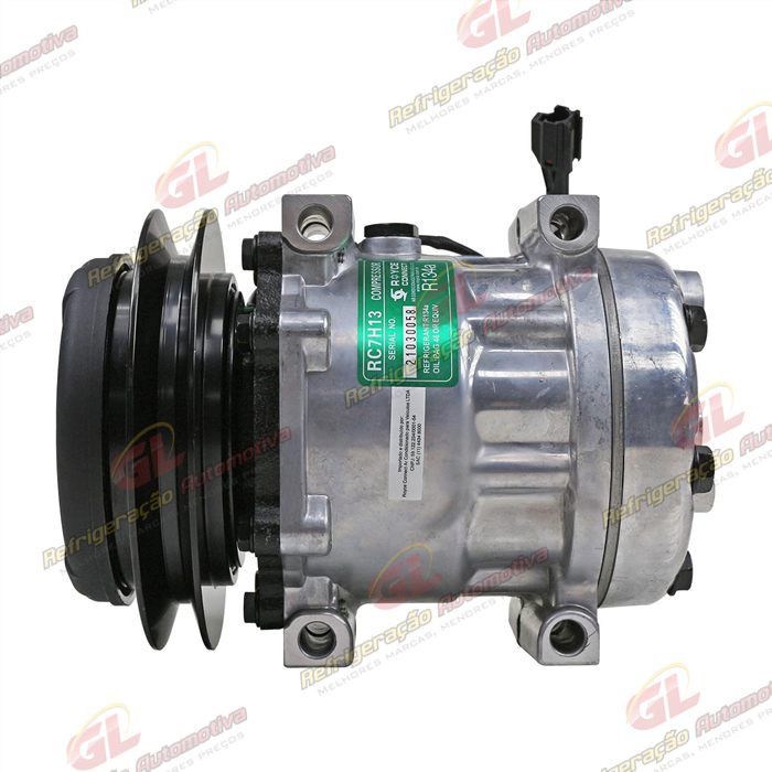 Compressor Modelo 7H13 8925 Máquina Escavadeira Case 350 - 24 Volts Polia 1B 146mm OEM: LC91V00002F2/ LC91V00002F3/ LC91V00002F1