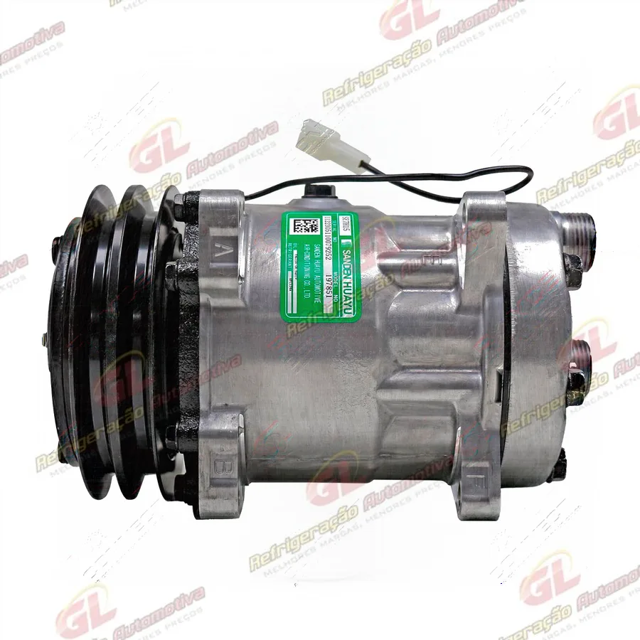Compressor SANDEN 7H15 Máquina New Holland B110/ B115/ B100B/ B110B/ B115B/ B90B/ B95B/ LB75/ LB110B/ LB75B/ LB90B - 12 Volts Polia 2A 132mm OEM: 85817170