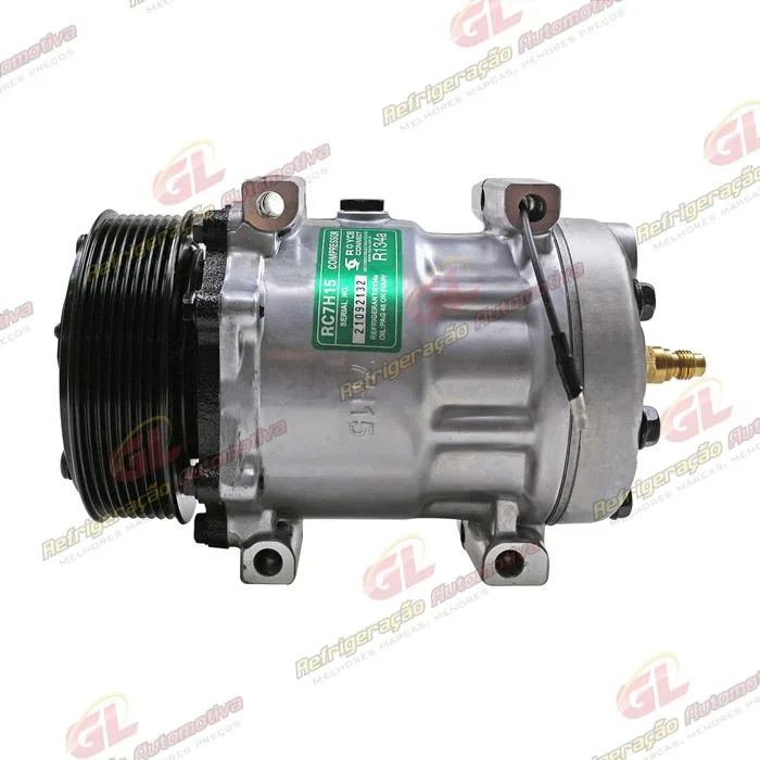 Compressor Modelo AA7H15AA Máquina Caterpillar Retroescavadeira 416/ 420/ 422/ 424 - 12 Volts Polia 8pk 123mm OEM: 395-2123/ 299-2212/ 300-4277