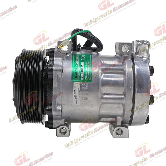 Compressor AA7H15AA Pá Carregadeira Liebherr L580 Parafuso Passante Saida Vertical - 24 Volts Polia 8pk 119mm OEM: 10116769