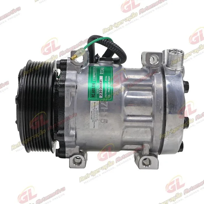 Compressor AA7H15AA Pá Carregadeira Liebherr L580 Parafuso Passante Saida Vertical - 24 Volts Polia 8pk 119mm OEM: 10116769