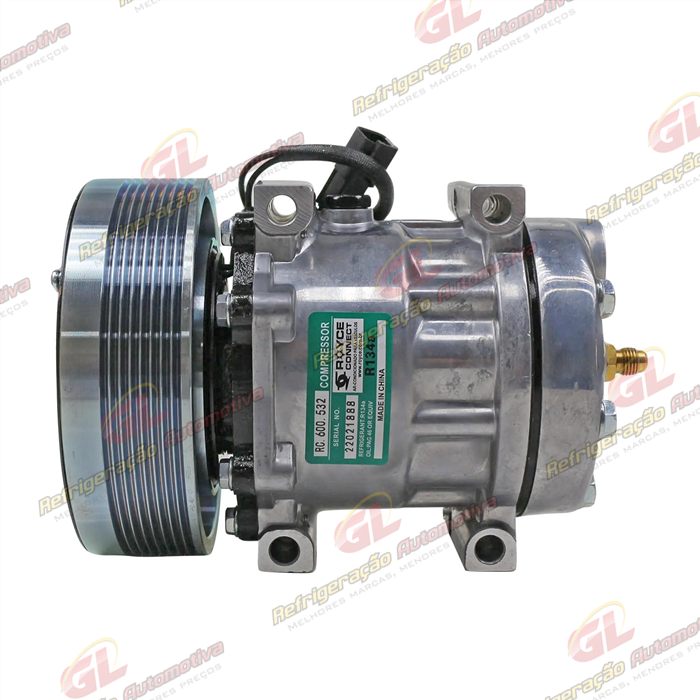 Compressor Modelo 7H13 Máquina Caterpillar Pá Carregadeira 910K/ 910M/ 914K/ 914M/ 918M/ 920K - 12 Volts Polia 8pk 153mm OEM: 464-2120