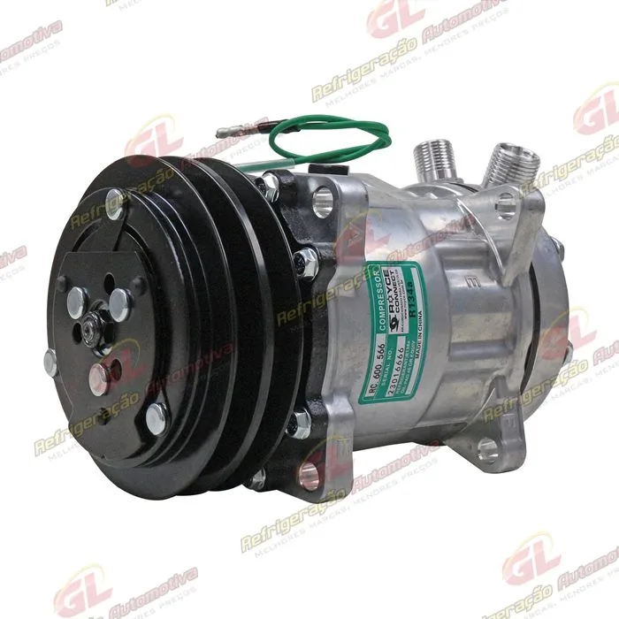 Compressor Modelo BB7H15BB 8 Orelhas Saida Vertical 200cc Máquina New Holland / Máquina Empilhadeira Kalmar DRF450 R134a - 24 Volts Polia 2A 132mm — foto 2