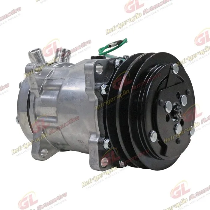 Compressor Modelo BB7H15BB 8 Orelhas Saida Vertical 200cc Máquina New Holland / Máquina Empilhadeira Kalmar DRF450 R134a - 24 Volts Polia 2A 132mm — foto 3