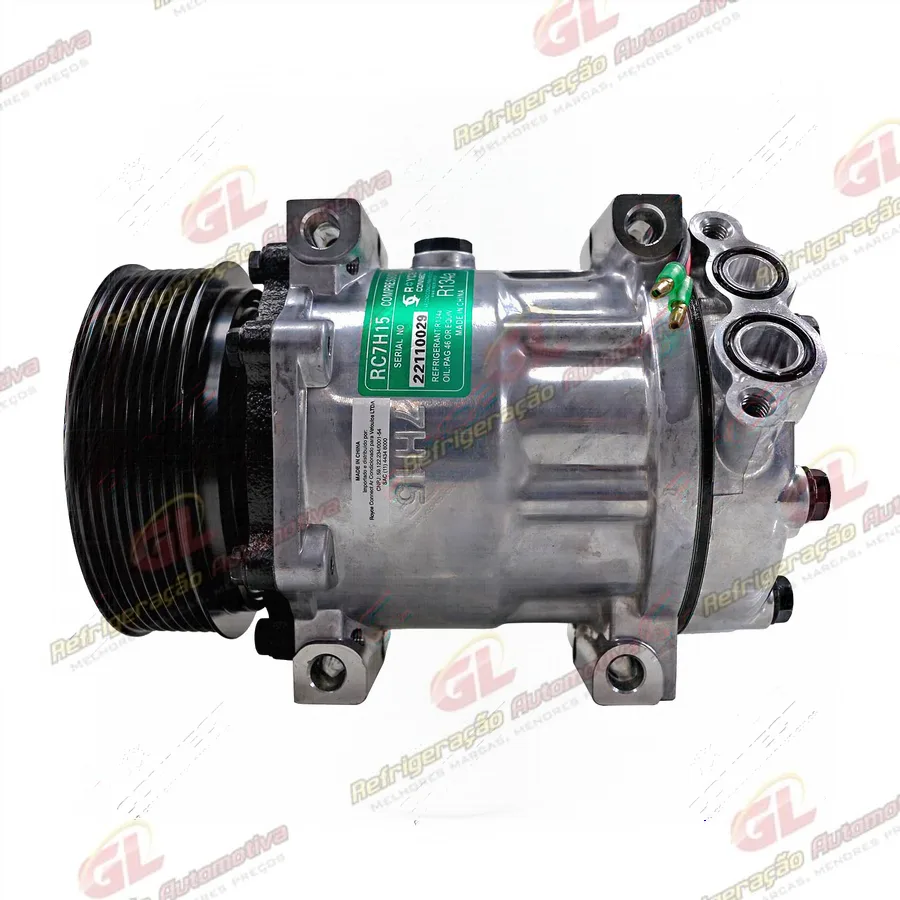 Compressor Modelo Sanden 8202 AA7H15AA Máquina Pá Carregadeira JCB 422X OEM: 320/08563 - 24 Volts Polia 8pk 124mm