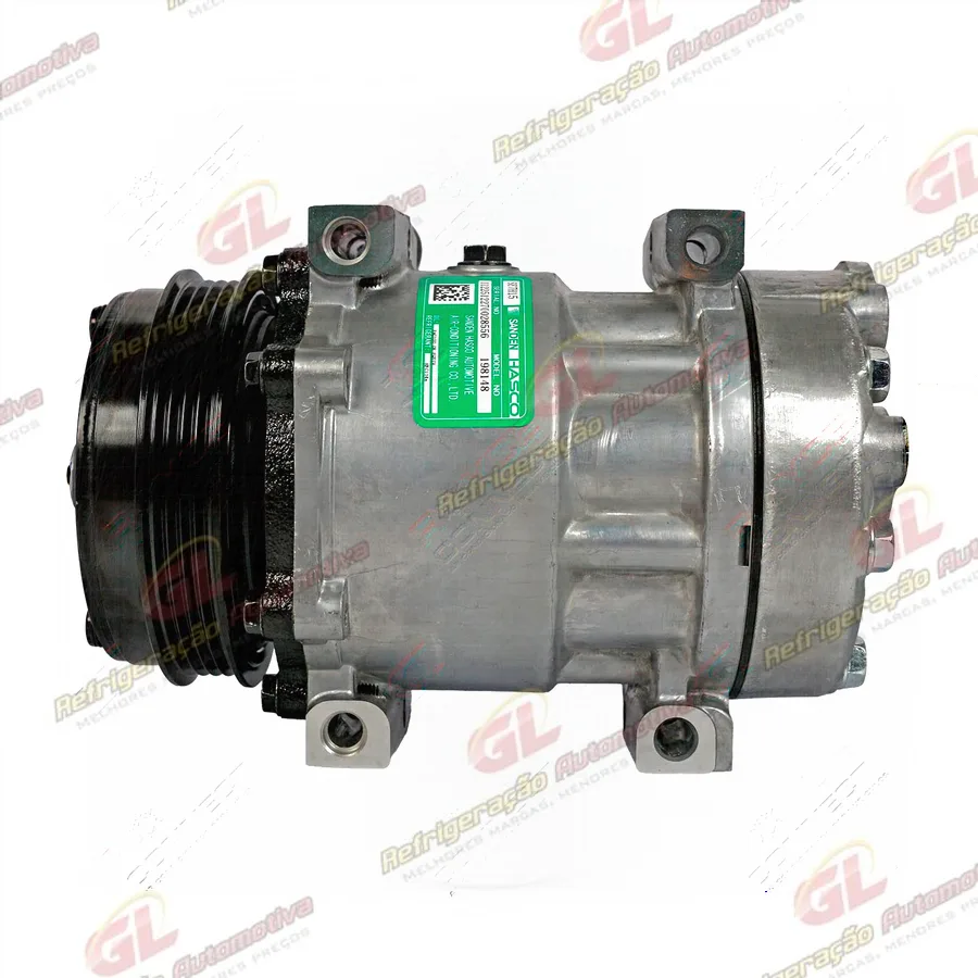 Compressor SANDEN Original 6021 AA7H15AA Máquina Trator New Holland T6.110/ T7.175/ T7.205/ PUMA 135 - 12 Volts Polia 4pk 118mm OEM: 47808999