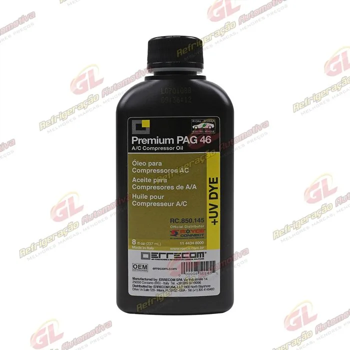 Óleo para Compressor ERRECOM R134a PAG 46 com Contraste Ultravioleta 237ml
